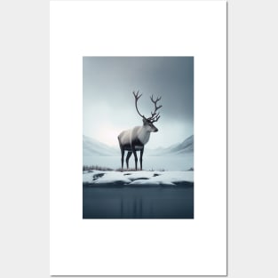 Scandi Winter Minimalist Reindeer Posters and Art